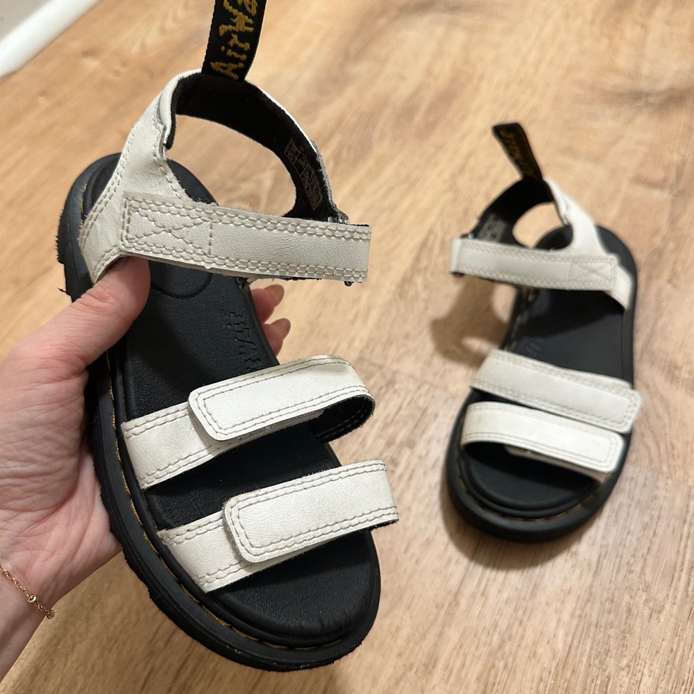 Dr. Martens | Kid's Klaire J White Leather Gladiator Sandals, Size EU 31 / US 13